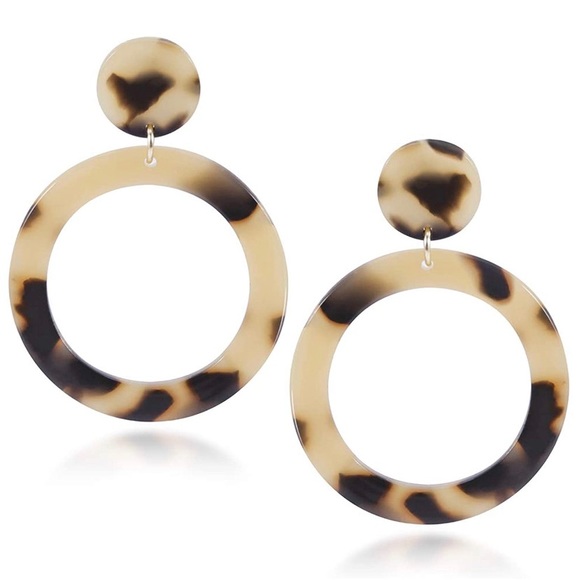 Tortoise Shell Acrylic Hoop Earrings - Picture 2 of 5